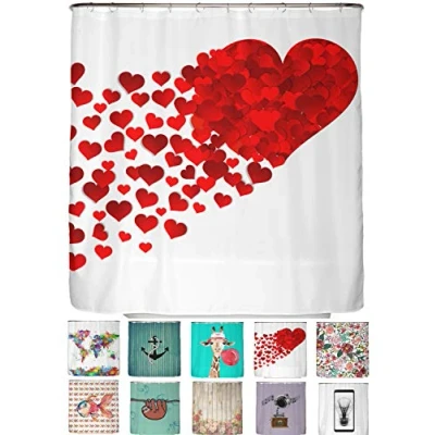 Imagen de arteneur® Cortina de Ducha 180x200 Baño Antimoho Tela, Impermeable, Lavable y Opaco con Dobladillo Ponderado Anillas (Corazón)