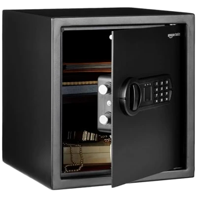 Imagen de Amazon Basics Caja fuerte Electrónico de acero para el hogar con cerradura teclado digital programable joyas, dinero y objetos valor, 34 l, 33 x 36 cm, color negro