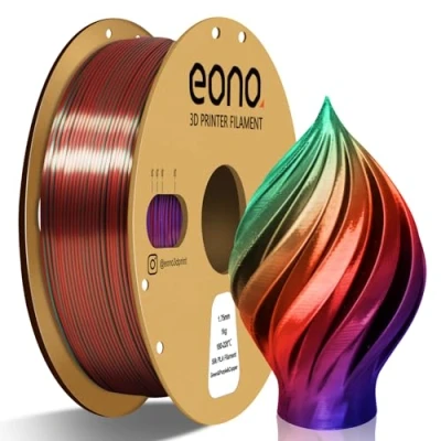 Imagen de Eono Triple Color Filament Coextrusion PLA 1.75mm for 3D Printer &amp; Pen, Multicolor Like Rainbow PLA, 2.2lbs (1kg). Silk Green/Purple/Copper…