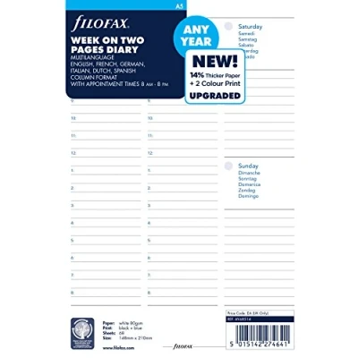 Imagen de Filofax Agenda semanal (A5, vista semanal, sin fecha)
