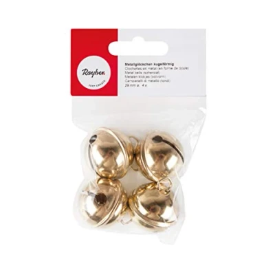 Imagen de Rayher Cascabeles para manualidades, de metal dorado, 4 ud, 29 mm ø, 2503406