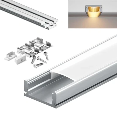 Imagen de KOSOOM Perfil aluminio para tiras LED de 1 m, juego 6 piezas con accesorios incluidos, dimensiones totales 17,4 x 7 mm, apto hasta 12 mm