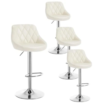 Imagen de WOLTU 4X Taburete de Bar con Respaldo Cuero Sintético Taburetes Alto Cocina Regulable en Altura Giratorio Sillas Escritorio Crema BH23cm 4