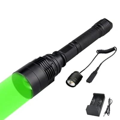 Imagen de WESLITE Linterna Luz Verde de Caza para Vision Nocturna con Zoom 1 Modo Linternas Largo Alcance Pulsador Remoto Baterías Recargables y Tubo Extensión