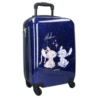 Imagen de Stitch y Angel Aloha Maleta rígida de plástico ABS, trolley viaje para niños 4 ruedas Asa extensible 46 x 33 21 cm Capacidad 31 litros Color azul oscuro, turquesa, Valigia piccola,