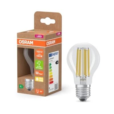 Imagen de OSRAM LED Superstar Classic Lámpara A 100 en forma de bombilla clásica, cuerpo cristal transparente, 7,2 W, 1521 lm, casquillo E27, 2700 K para luz blanca cálida, EEK A, 60 mm diámetro.