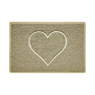 Imagen de Nicoman Corazón Felpudo Logotipo en Relieve Rizos de Vinilo Entrada Bienvenido Lavable Alfombra (Usar Interiores y Exteriores), Pequeño (60x40cm), Beige