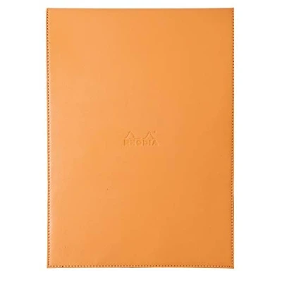 Imagen de RHODIA 118188C Étui Porte Bloc+ Bloc Notes Agrafé N18 Orange A4 Petits Carreaux 80 Feuilles Détachables Papier Clairefontaine Blanc g/m² Crayon Simili Cuir