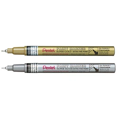 Imagen de Pentel MFP10 Marcador de pintura permanente, punta extrafina, 0,6 mm, dorado y plateado