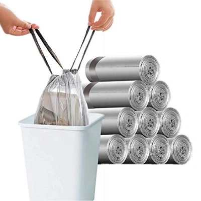 Imagen de 150 bolsas de basura 10 L, 15 con cordón, grandes sólidas, 45 x 50 cm, unidades, color gris