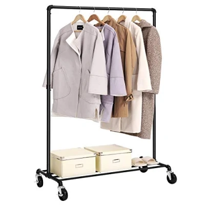 Imagen de SONGMICS Burro Ropa, Perchero con Ruedas, Capacidad de Carga 90 kg, Barra para Colgar, Estante Almacenamiento, Estilo Industrial, Negro HSR61BK.