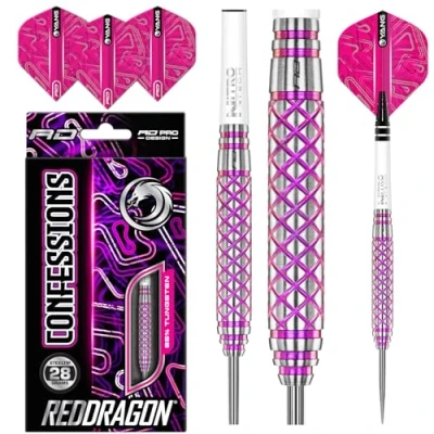 Imagen de RED DRAGON Confession 28g Dardos de Tungsteno Punta Acero con Plumas y Eje