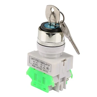 Imagen de Interruptor con llave, de bloqueo llave seguridad 3 posiciones LAY37 20Y / 31220V 5A Selector rotativo Orificio montaje 22 mm 2 llaves