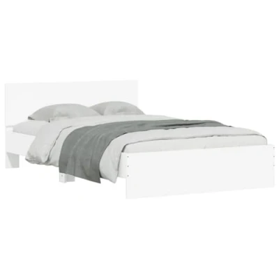 Imagen de vidaXL Estructura de Cama con cabecero y Luces LED Blanco 135x190 cm