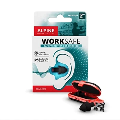 Imagen de Alpine WorkSafe Tapones para los Oídos Antiruido el Trabajo y Bricolaje Atenuación del Ruido hasta 23 dB Cordón de Seguridad incluido Reutilizables