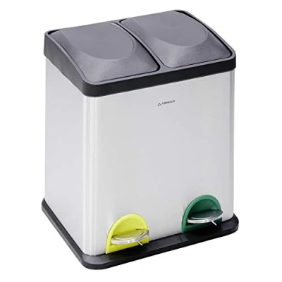 Imagen de Arregui Step Bin CR705 30L Cubo de Basura y Reciclaje Acero Inoxidable con Pedal 2x15L (30L) Cubos Cocina Papelera para Casa Oficina