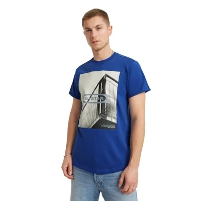 Imagen de G STAR RAW Hq Oldskool Logo Lash R T Camiseta, Azul (Radar Blue D24683 c372 1474), XL para Hombre