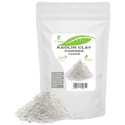 Imagen de arcilla Kaolin 100gr cosmética son ingredientes populares para muchas aplicaciones de cuidado la piel y se puede utilizar en máscaras, limpiadores, jabones, cosméticos color,cremas.
