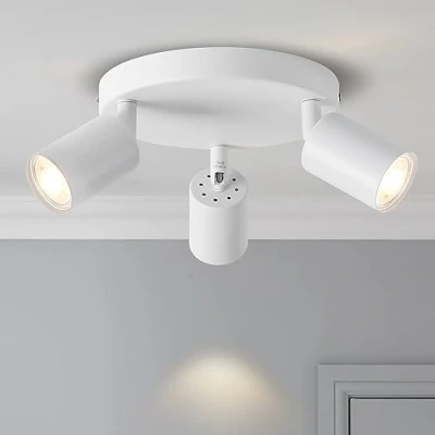 Imagen de ANWIO Focos LED Interior Techo Ajustable con 3 de Metal Blanco Diseño Moderno y Versátil para Dormitorios Salones(Sin Bombillas).