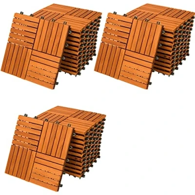 Imagen de Casaria 33x Baldosas de Madera Acacia Quattro Mosaico 30x30cm 3m² Certificado FSC® Losetas Terraza Balcón
