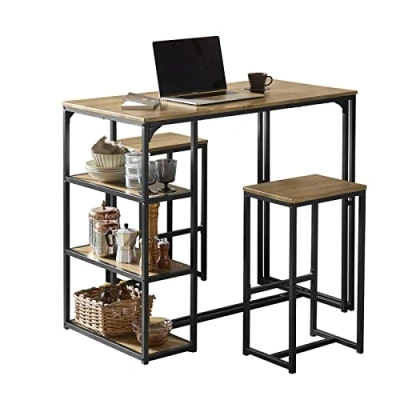 Imagen de SoBuy OGT43 F Set de Mesa Alta Bar y 2 Taburetes Juego Barra para Cocina, Comedor Sala Estar Madera Negro ES