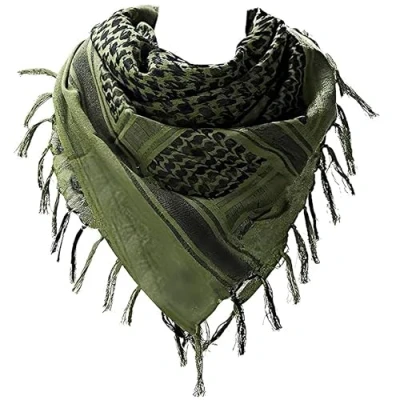 Imagen de Bufanda Shemagh de algodón suave, sombrero árabe para el sol, combate, desierto, Keffiyeh SAS, ejército, táctica, militar, cabeza, cuello, máscara, Negro oliva, Talla única