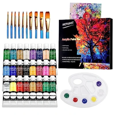 Imagen de ARTKUNST Juego de pintura acrílica, pigmentos ricos calidad duradera para principiantes, estudiantes y artistas profesionales
