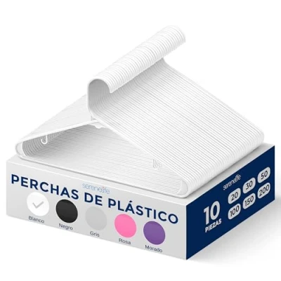 Imagen de SereneLife Juego de 10 Perchas plástico, Antideslizantes, Resistentes, con Gancho Giratorio 360, Acabado Suave para Proteger la Tela, Ligeras y ultrafinas Abrigos Otras Prendas