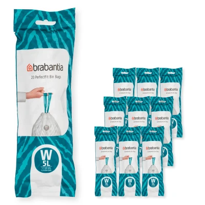 Imagen de Brabantia Bolsas de Basura PerfectFit 10 lotes, Código W, 5L, Resistentes con cinta cierre, 200