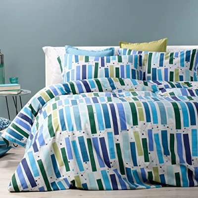 Imagen de Caleffi Smit 1000782 Juego de Funda nórdica, algodón, Azul, para Cama Matrimonio, Modelo