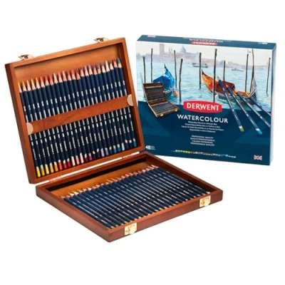 Imagen de Derwent Lápices Solubles en Agua, para Pintar y Dibujar, Set de 48 Caja Madera Regalo, Ideal Matizar Crear Capas, Calidad Profesional, 0700758