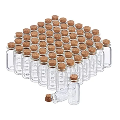 Imagen de relaxdays Mini recipientes de Cristal con tapón Corcho, 60 Unidades, Especieros pequeños, 10ml, Transparente