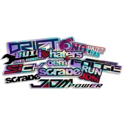 Imagen de Finest Folia JDM Juego de pegatinas para coche y moto, casco japonés, OEM autoadhesivas, resistente a la intemperie, R207 (hoja 3, con efecto holograma)