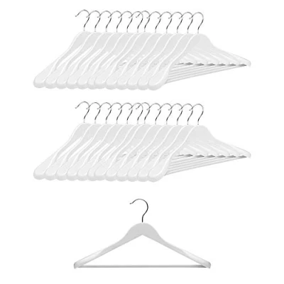 Imagen de COM FORT HOUSE Perchas de Madera Chaqueta Color Blanco Diseño Elegante Percha Natural para Abrigos Pack Gancho Acero Inoxidable Giratorio (20 Unidades, Blanca)