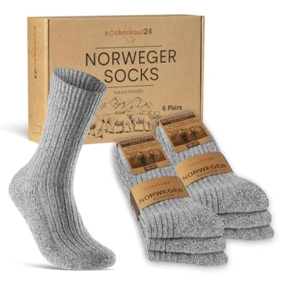 Imagen de sockenkauf24 6 Pares Calcetines Noruegos Lana Hombre Mujer Calientes Invierno 70301T (Gris 39 42)
