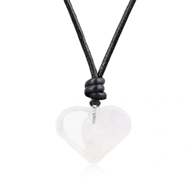 Imagen de COAI Collar para Mujer con Cordón de Cuero y Colgante Corazón Cuarzo Blanco Piedra Natural
