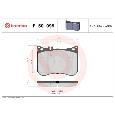 Imagen de BREMBO P 50 095 Juego de pastillas freno preparado para indicador desgaste sin accesorios MERCEDES BENZ: SL Cabrio, Clase E Berlina