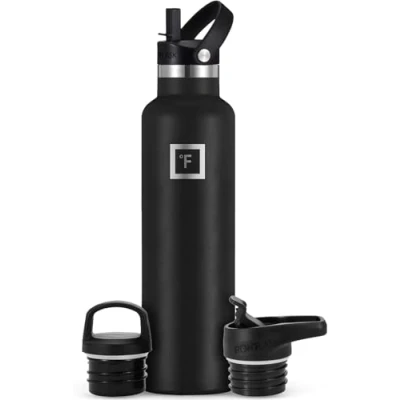 Imagen de IRON FLASK Botella de Agua para Deportes Boca Estrecha 24 oz, 3 Tapas (Tapa Paja), Acero Inoxidable con Aislamiento al vacío, frío Caliente, Moderno Doble Pared, Taza Termo Simple