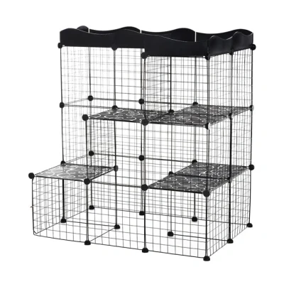 Imagen de PawHut Jaula para Animales Pequeños de 40 Paneles Parque Mascotas Forma Personalizable Valla Metálica Cobayas Conejos Gatito 105x70x116 cm Negro