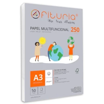 Imagen de Paquete de folios A3 250gr con 50 Hojas Blancas, Papel Multifuncional para Uso Escolar y Entornos Laborales. Ideal impresoras láser, inyección o fotocopiadoras Ofituria