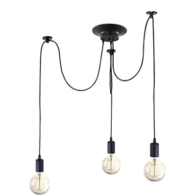 Imagen de iDEGU Lámpara Colgante Retro, 3 Luces de Araña DIY Iluminación E27 con Cables 150cm Regulable Negro Techo Vintage para Salón Dormitorio Comedor Restaurante (3 Foco)