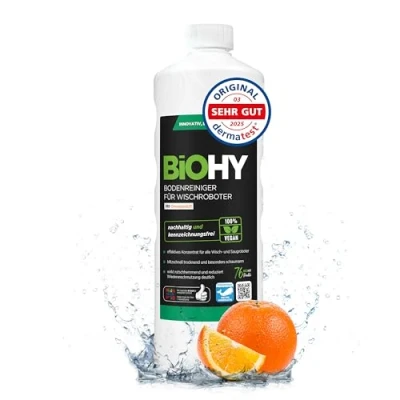 Imagen de BIOHY Limpia Suelos para Robots de Limpieza con Aroma a Naranja (1 Botella 1 litro) + Dosificador Concentrado Todos los sin Espuma y Rayas