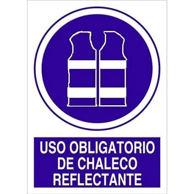 Imagen de Ferretelix Cartel señal PVC 40 cm x 30 uso obligatorio chaleco reflectante 1 mm espesor