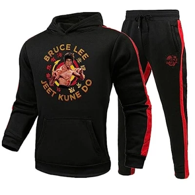 Imagen de keepmore Li Xiaolong Dragon Sudadera con Capucha y Pantalones Joggers Set Kung Fu Arte Marcial Conjunto de chándal Impreso en 3D para Hombres Mujeres