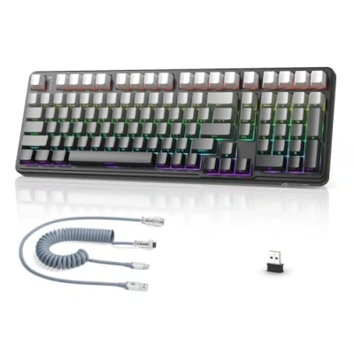 Imagen de MAMBASNAKE x Attack Shark X98 Teclado mecánico con 102 Teclas, inalámbrico para Juegos Cable en Espiral, 2.4 G/BT/USB C, Intercambiable Caliente, RGB, NKRO Windows/Mac (Moonnight)