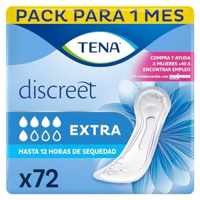 Imagen de TENA Discreet Extra x72 Compresas Diarias para la Incontinencia Femenina Absorción Media Pérdidas de Orina Hasta 12 Horas Sequedad Paquete Mensual (6x12)