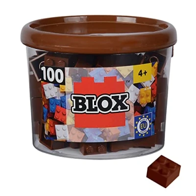 Imagen de Simba Blox 104114533 100 Bloques de construcción Marrones para niños a Partir 3 años, 4 Piedras, en Lata, Totalmente compatibles con Muchos Otros Fabricantes, marrón