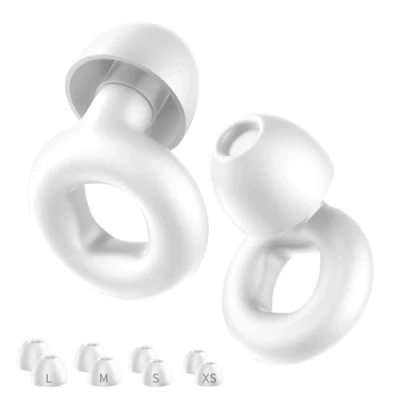 Imagen de NEUTYPECHIC Tapones Oídos Ruido Dormir Silicona, Protección Auditiva Lavables y Reutilizable, para Dormir, Viajar, Con 8 Almohadillas en XS/S/M/L, Cancelación de (Blanco, mediano)