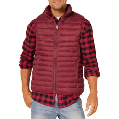 Imagen de Amazon Essentials Chaleco Plumífero Plegable y Ligero, Resistente al Agua Hombre, Rojo Oscuro, M