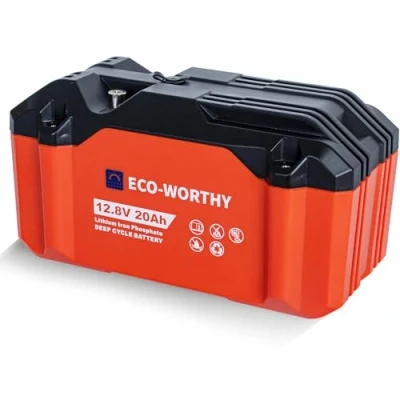 Imagen de ECO WORTHY Batería de litio LiFePO4 256 Wh, 12 V, 20 Ah, con protección BMS y hasta 15000 ciclos profundos para camping, motor trolling, barco